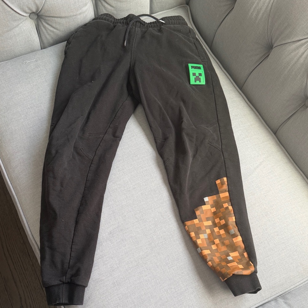 Puma Minecraft Black Joggers with Green Creeper and Pixel Design